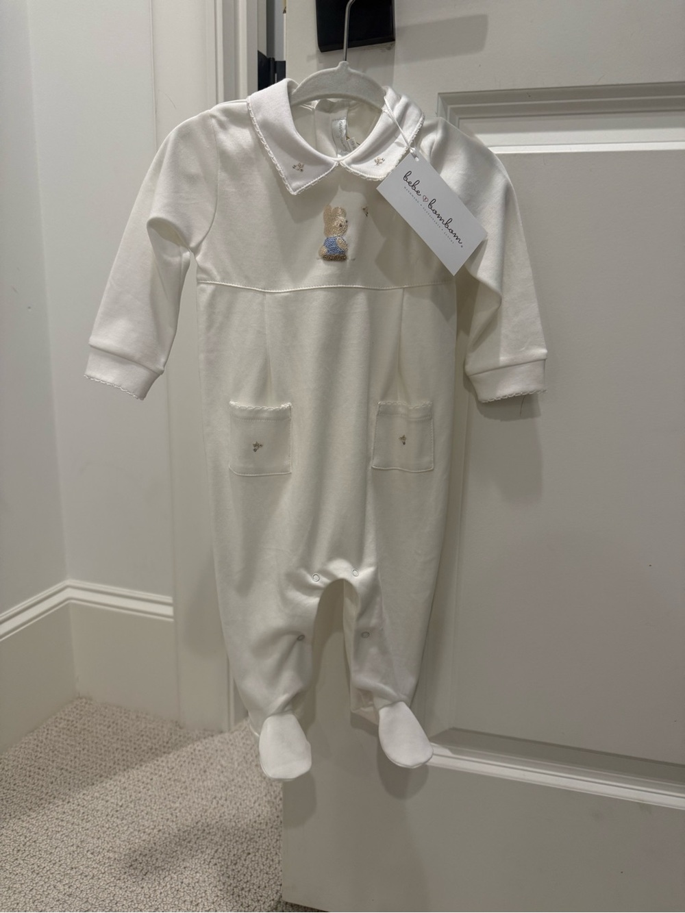 Bebe Bom Bom White Footed Babygrow w/ Embroidered Bunny Detail – NWT